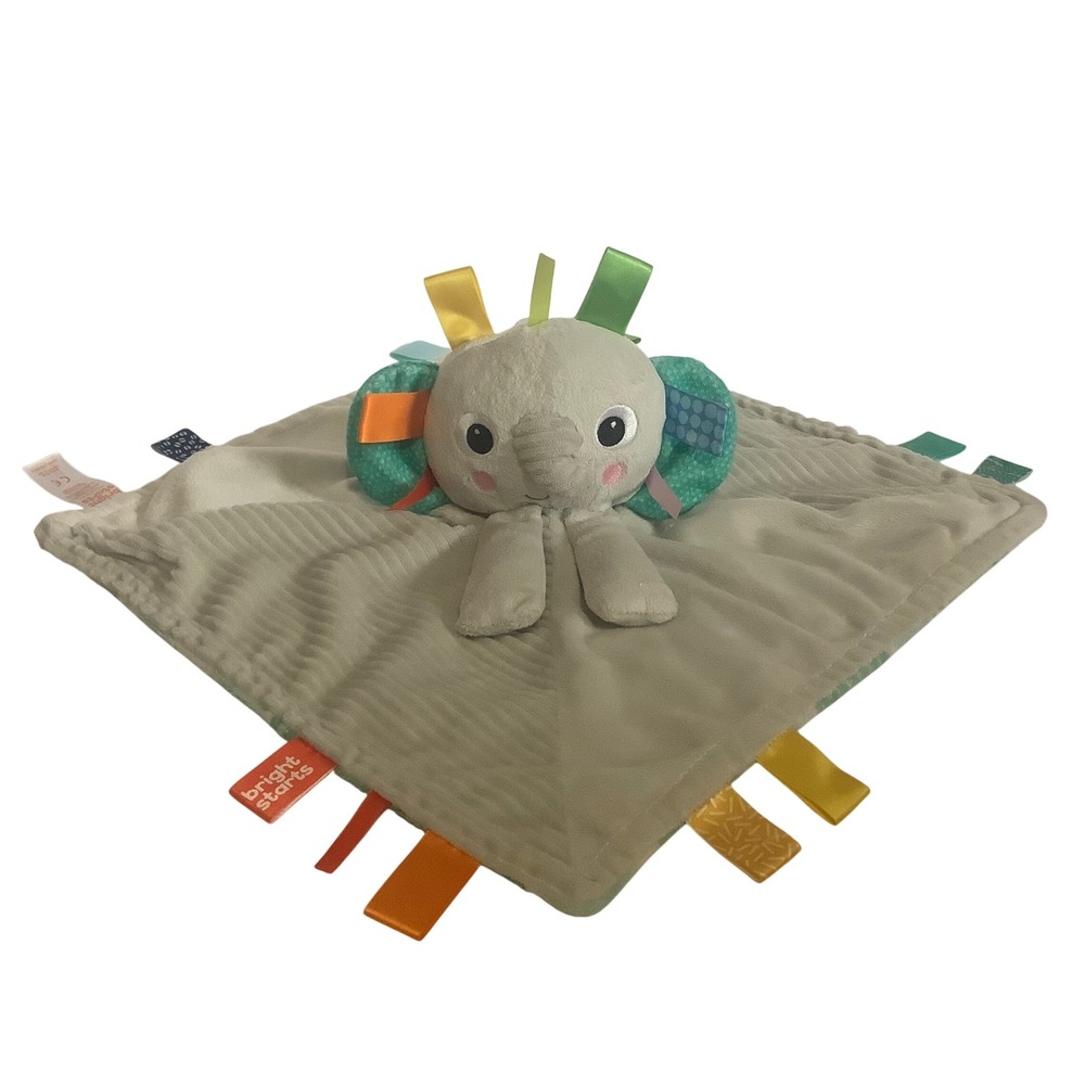 Bright Starts Elephant Taggies Security Blanket Grey Green Leaf Snuggle Lovey